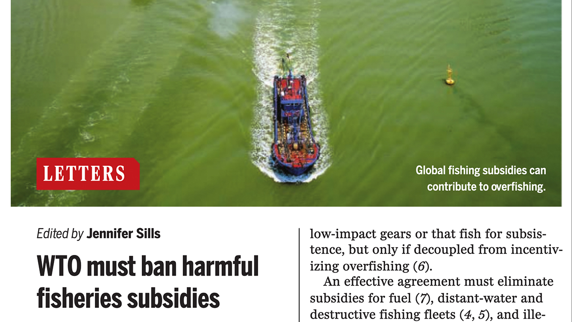 World Trade Organisation Letter for Ban on Fisheries Subsidies 